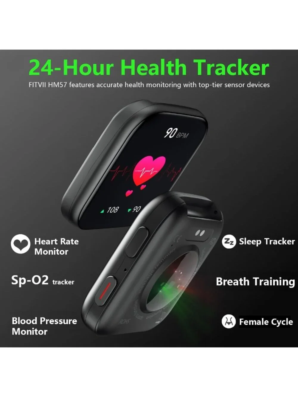 Smart Fitness Tracker Watch with Heart Rate, Blood Pressure, Sleep & Oxygen